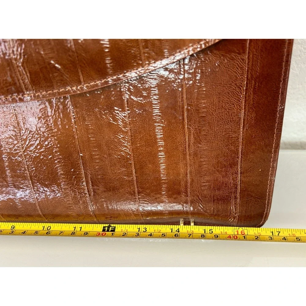 Vintage 80s Genuine Eel Skin Briefcase Brown Attache Bag Amiet Lock Korea VGUC